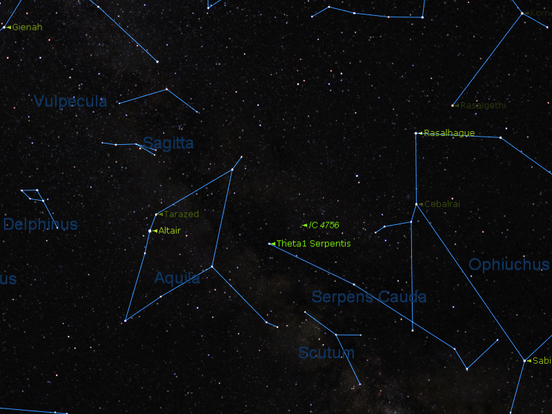 Localisation de IC 4756 et Theta Serpentis