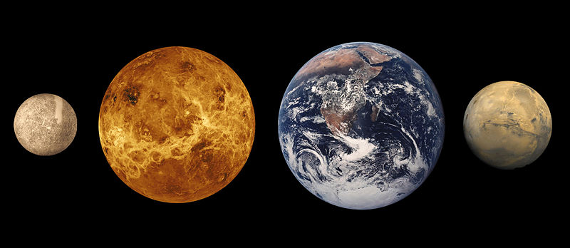 Les quatre planètes telluriques du système solaire :
Mercure, Vénus, Terre et Mars.